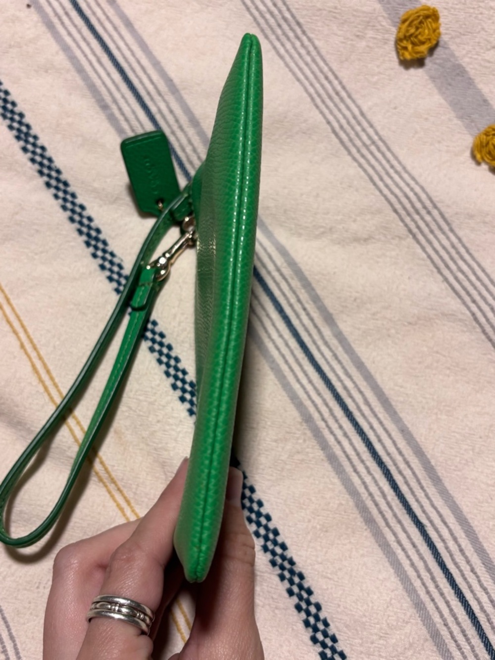 Coach Emerald Green Pebbled Leather Wristlet - Picture 3 of 5